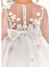 Long Sleeves Colorful Beaded 3D Flowers Cute Flower Girl Dress